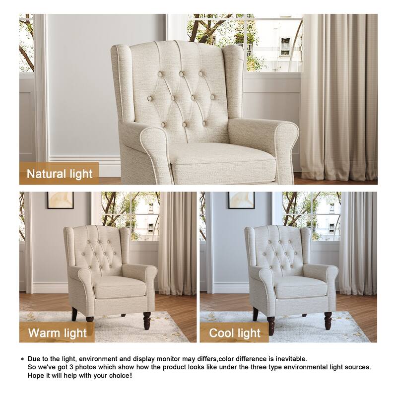 Button Tufted Wingback Accent Chair Upholstered Armchair