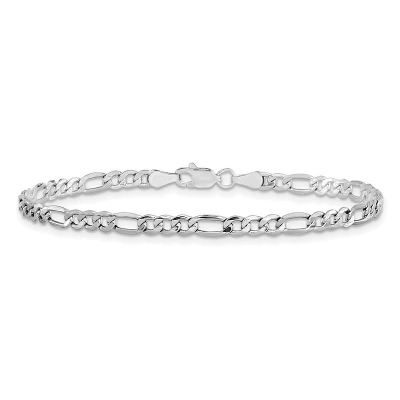 Curata 14k White Gold 3.5mm Semi-solid Figaro Chain Bracelet - 7 Inch