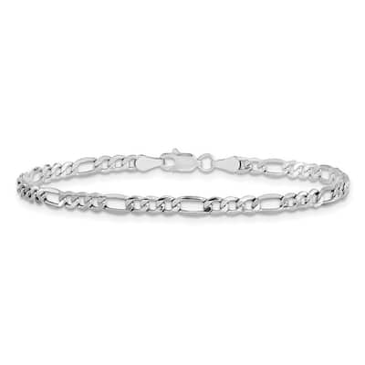 Curata 14k White Gold 3.5mm Semi-solid Figaro Chain Bracelet - 7 Inch