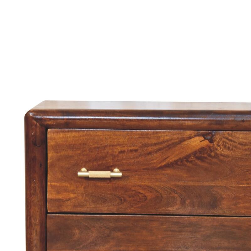 HomeRoots 32" Brown Solid Wood Two Drawer Nightstand With Leather Shelf