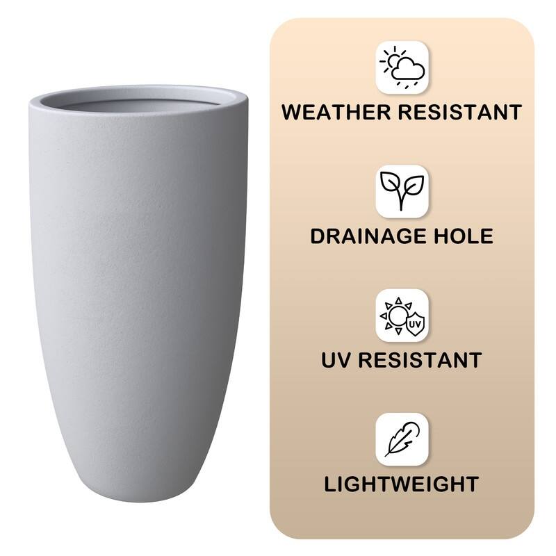 Crete Modern Round Durable Fiberstone & MGO Clay Tapered Planter for Indoor/Outdoor Pot with Drainage Holes