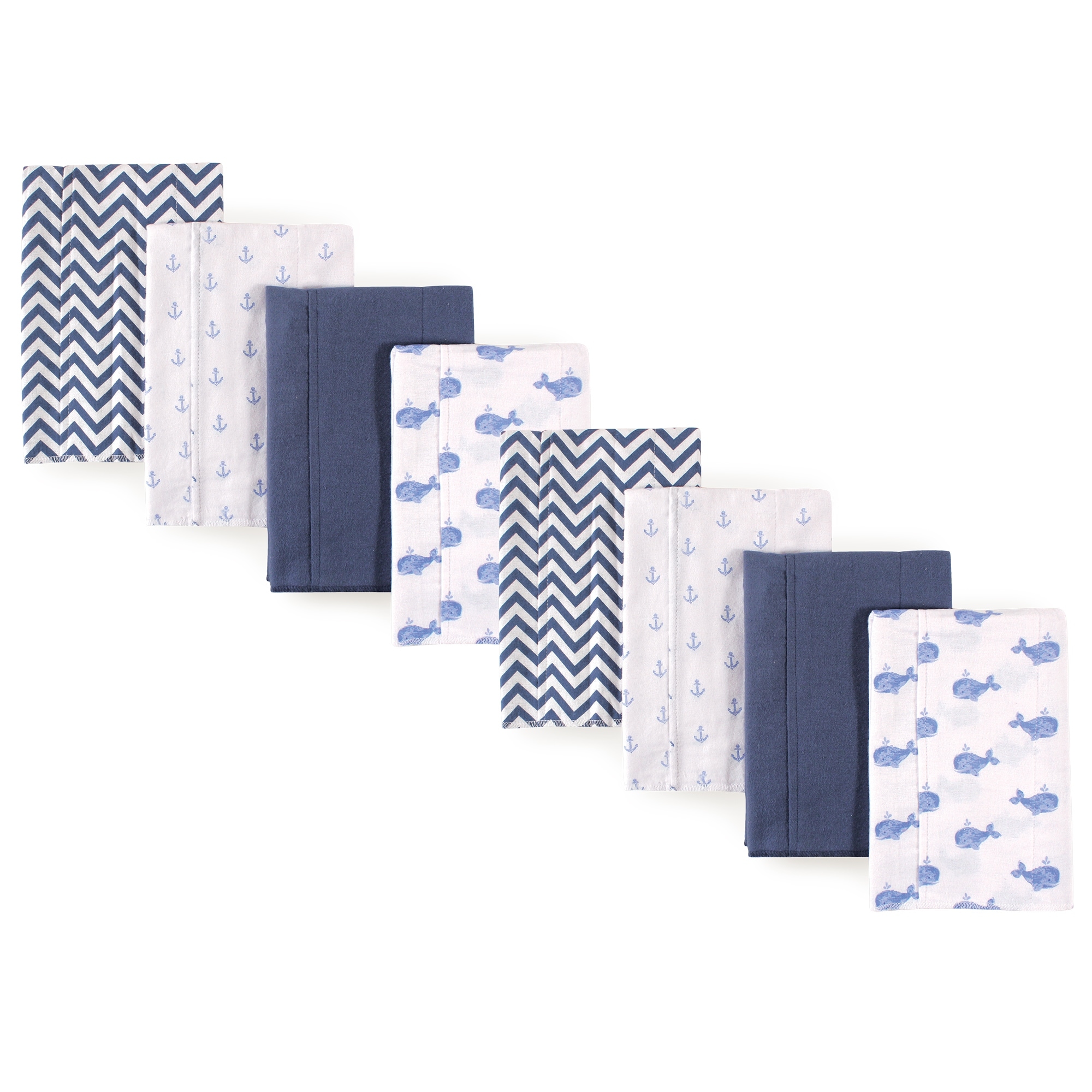 Hudson Baby Boys and Girls Cotton Poly Flannel Burp Cloths 8-Pack, Whale, One Size - Whale 8-Pack - One Size