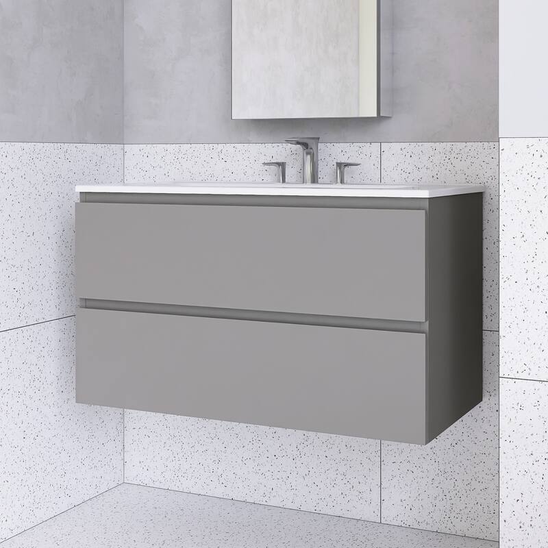 Floating Integrated Bathroom Vanity with Ceramic Sink, Three Faucet Holes