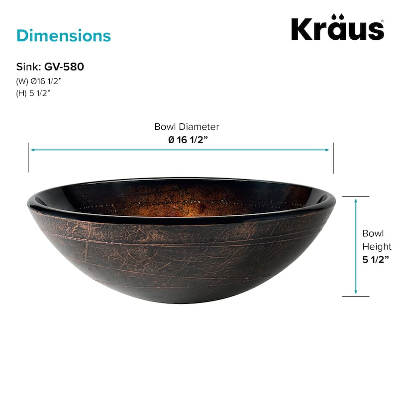 KRAUS 16 1/2 inch Brown Round Glass Vessel Bathroom Sink