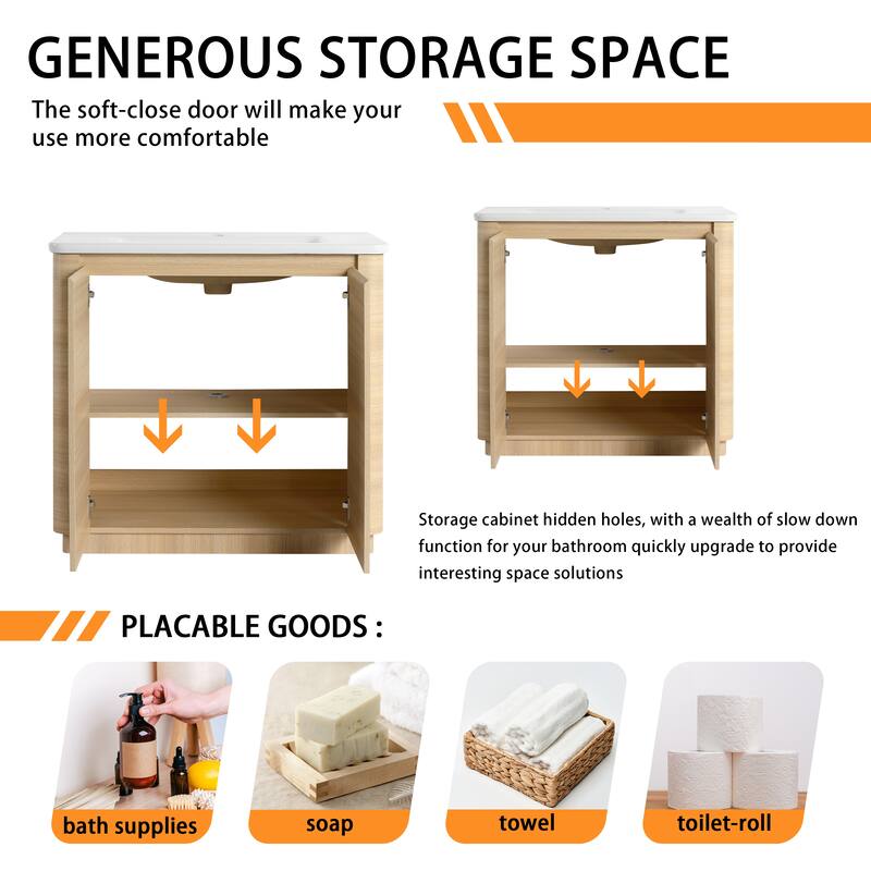 Bathroom Vanity With Sink In 36/40/48/52/60/64/84/92 Inch, Freestanding Bathroom Vanity With Doors and Adjustable Shelf