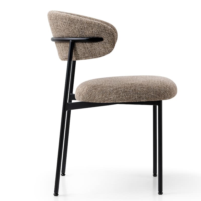 Modern Upholstered Dining Chairs with Curved Open Back and Black Metal Legs (Set of 4)