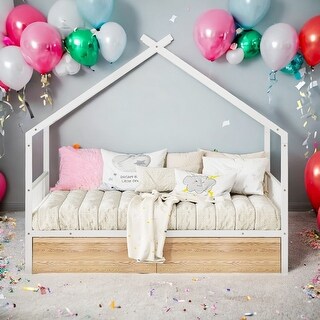 Metal Adorable House Full Size House Bed with Two Drawers