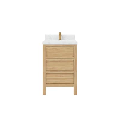 Willow Collections 24 x 22 Elizabeth Teak Single Bowl Sink Bathroom Vanity with Quartz or Marble Countertop