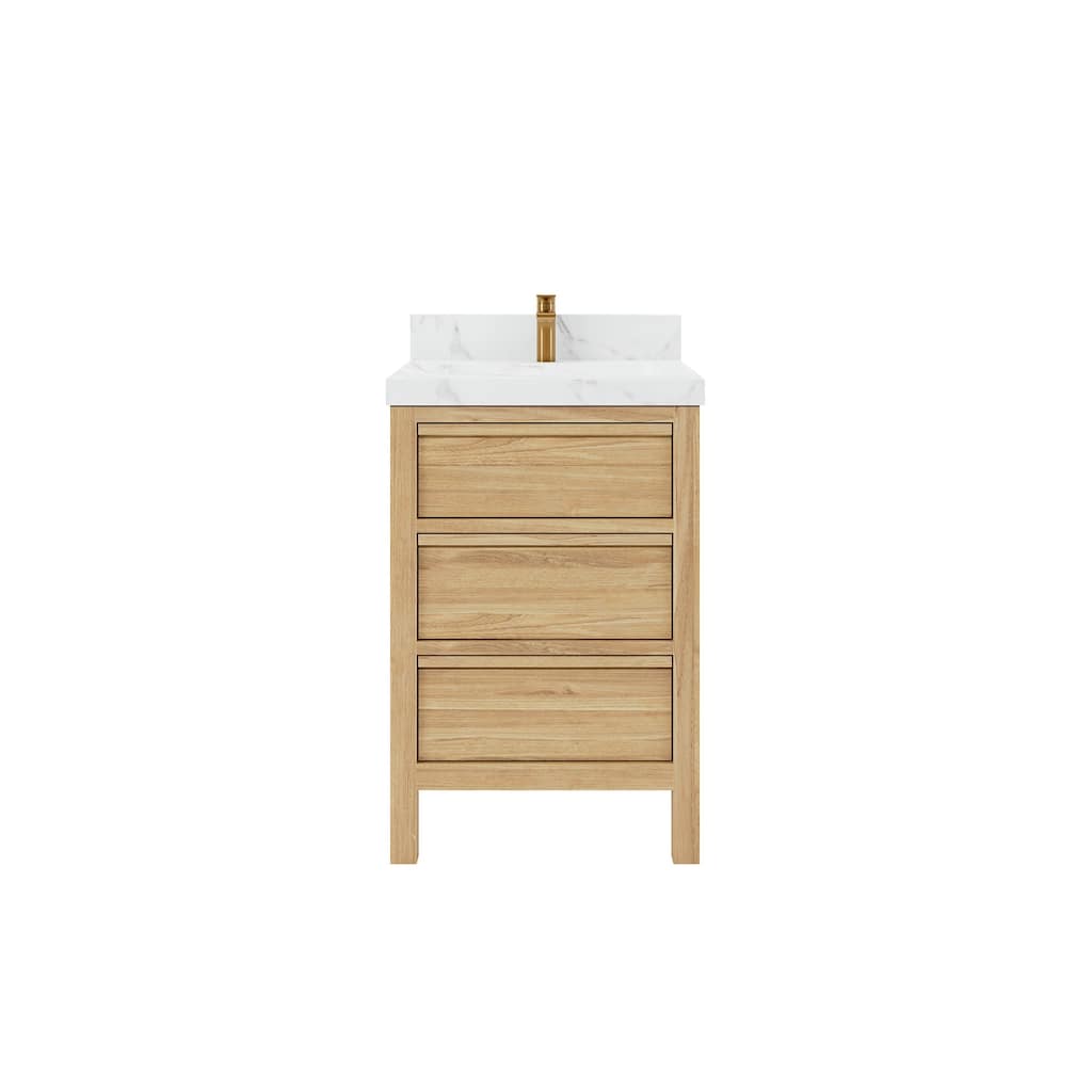 Willow Collections 24 x 22 Elizabeth Teak Single Bowl Sink Bathroom Vanity with Quartz or Marble Countertop