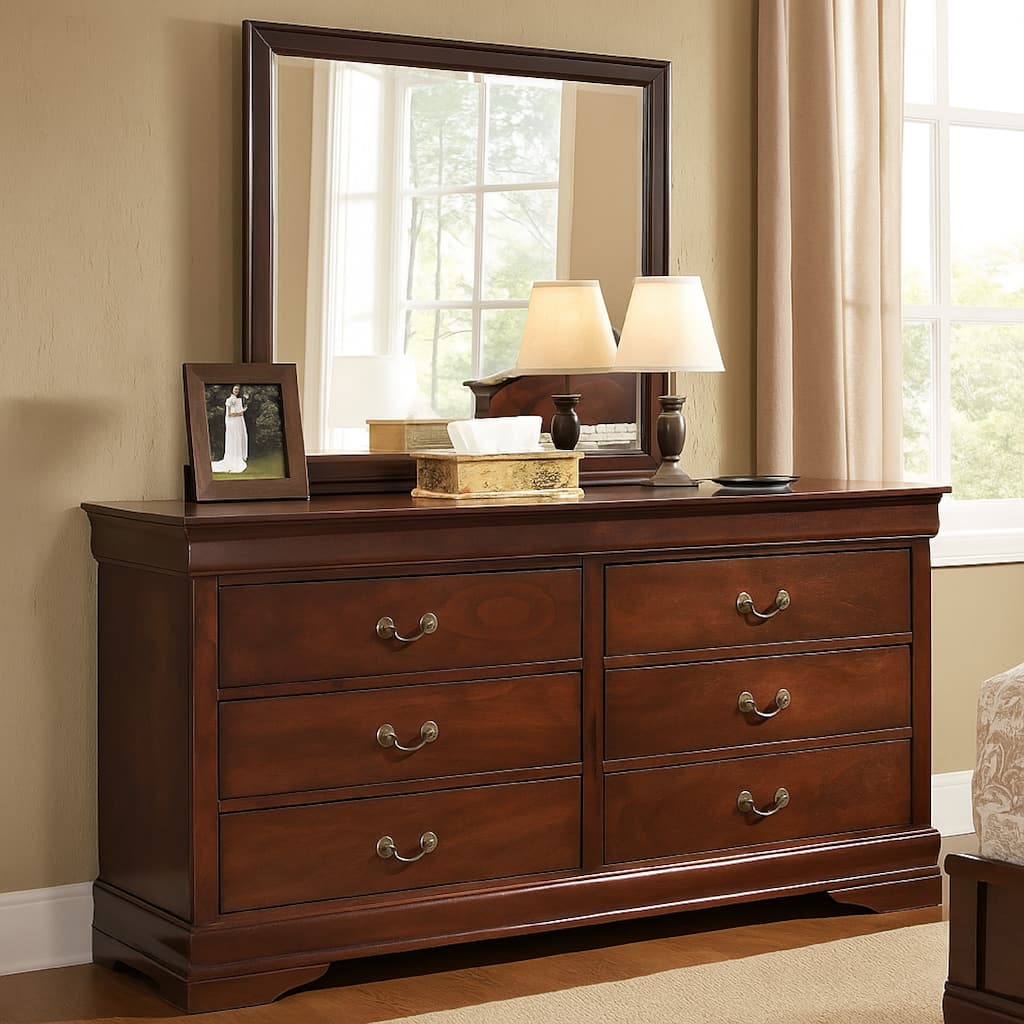 Deyr Wide Dresser, 6 Drawers, Bronze, Louis Philippe Molding Brown