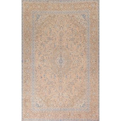 Traditional Floral Mashad Persian Vintage Rug Hand-Knotted Wool Carpet - 9'1"x 13'1"