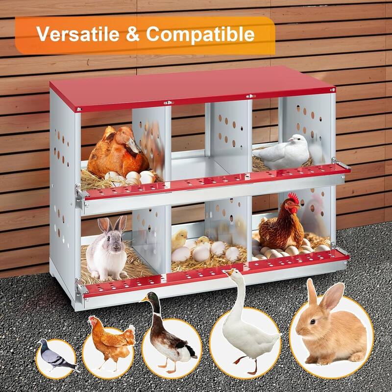 Chicken Nesting Box for Hens, Rabbits, Ducks - Red
