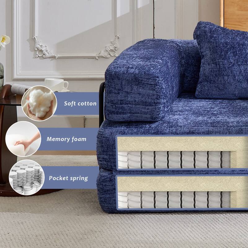 Convertible Floor Sofa Bed - Fixed Frame Chenille Loveseat, Modular Sectional, No Assembly Required
