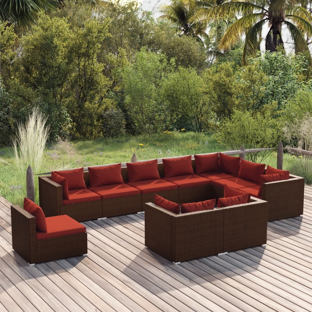 10 Piece Patio Lounge Set with Cushions Poly Brown - Overstock 37573897