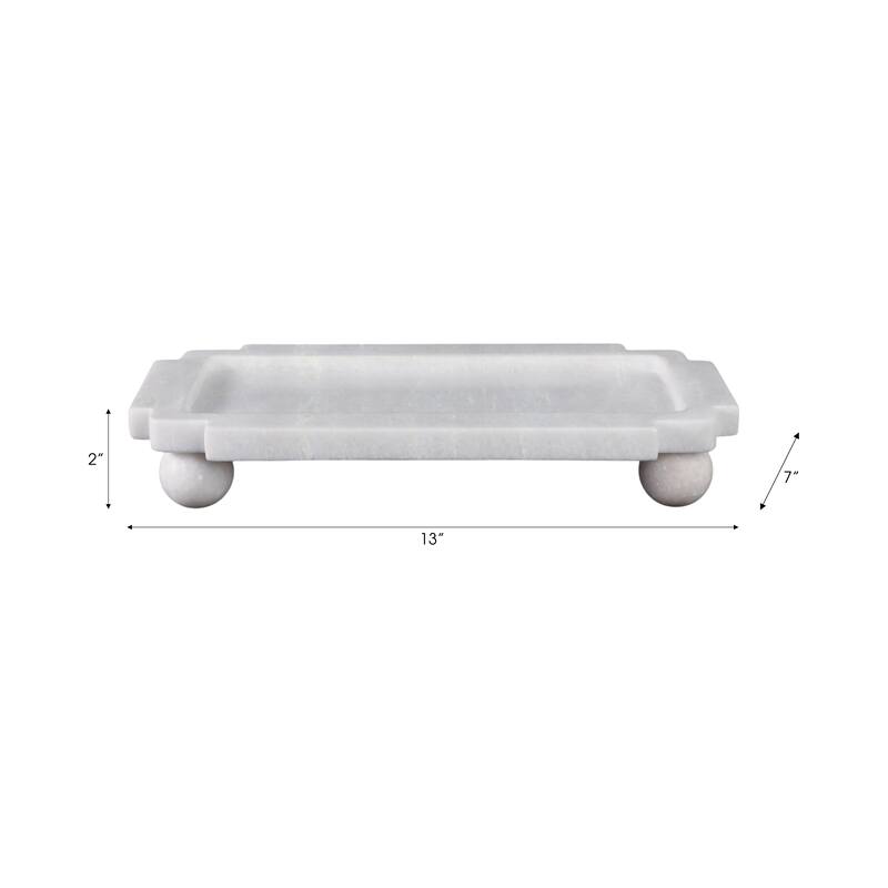 Modern Marble Tray with Elevated Base and Rounded Feet - 2" White - 13" x 7.25" x 2"