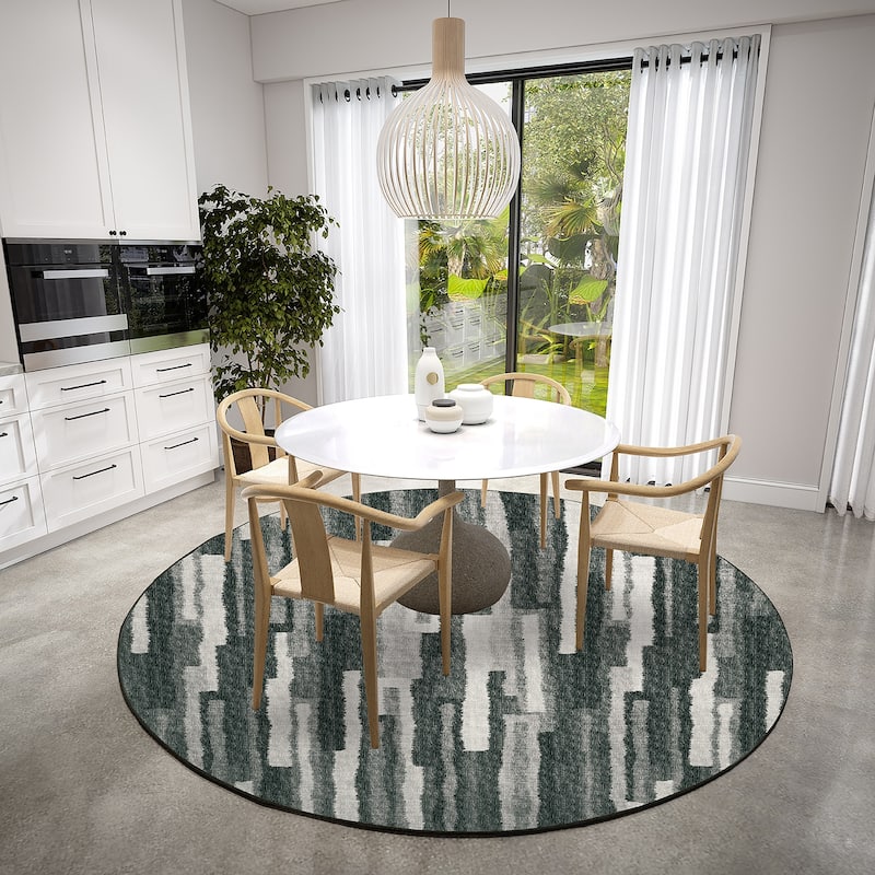 Indoor/ Outdoor Addison Bravado Abstract Striped Washable Area Rug - 8' x 8' - Shadow