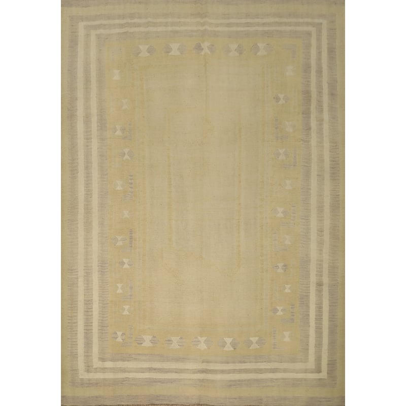 Hand Woven Oriental 100% Wool Carpet Southwestern Tribal Yellow & Gold Kilim Area Rug - 9' 6'' X 8' 3''