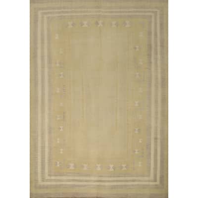 Hand Woven Oriental 100% Wool Carpet Southwestern Tribal Yellow & Gold Kilim Area Rug - 9' 6'' X 8' 3''