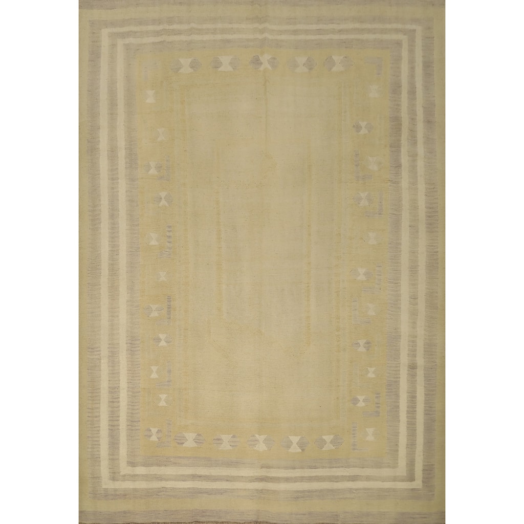 Hand Woven Oriental 100% Wool Carpet Southwestern Tribal Yellow & Gold Kilim Area Rug - 9' 6'' X 8' 3''