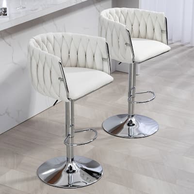 360°Velvet Swivel Bar Stools with Woven Back & Footrest,2PCS