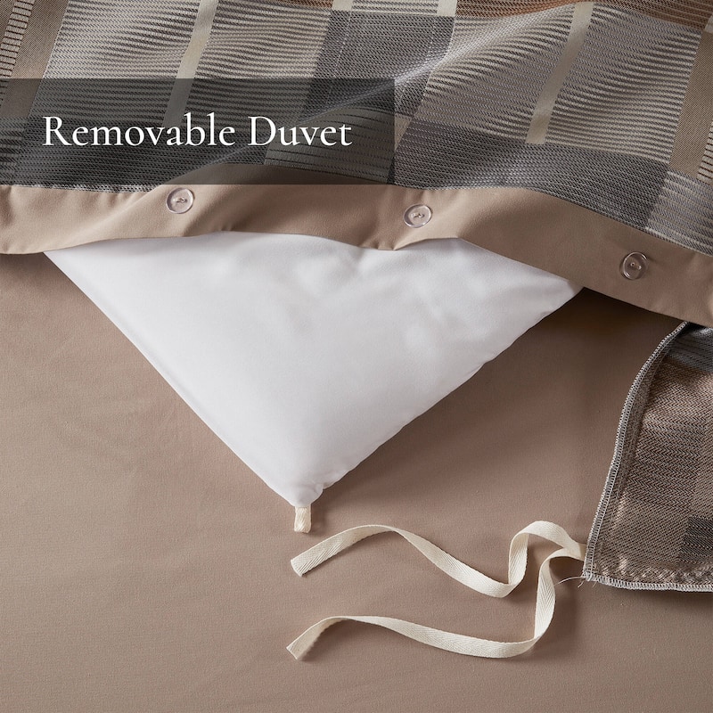 8 PCS Queen Jacquard Oversized Duvet Style Comforter Set Taupe