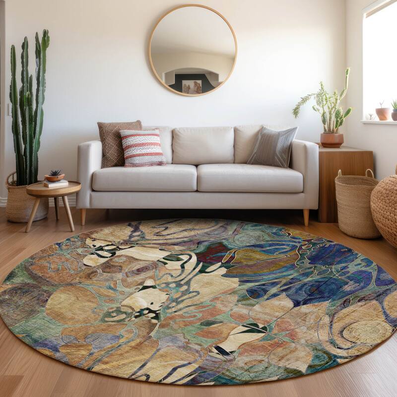 Alsiz Unique Abstract Weather Resistant Timeless Fusion Runner Outdoor Rug