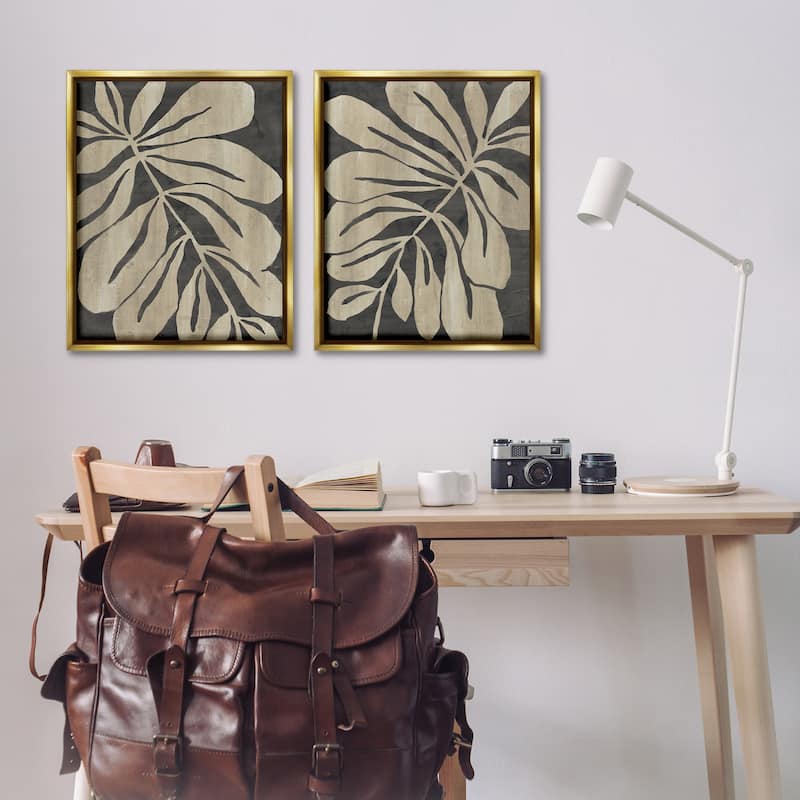 Stupell Rustic Curved Leaves Framed Floater Canvas Wall Art Design By June Erica Vess (Set of 2)