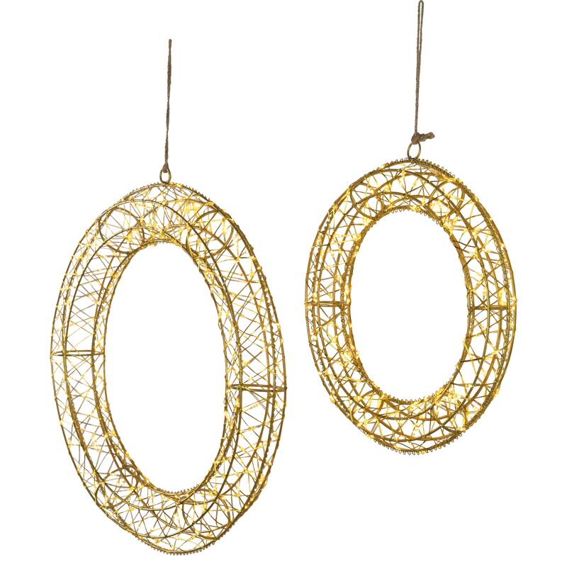 LED Lighted Hanging Christmas Wreath Decorations - 18" - Set of 2