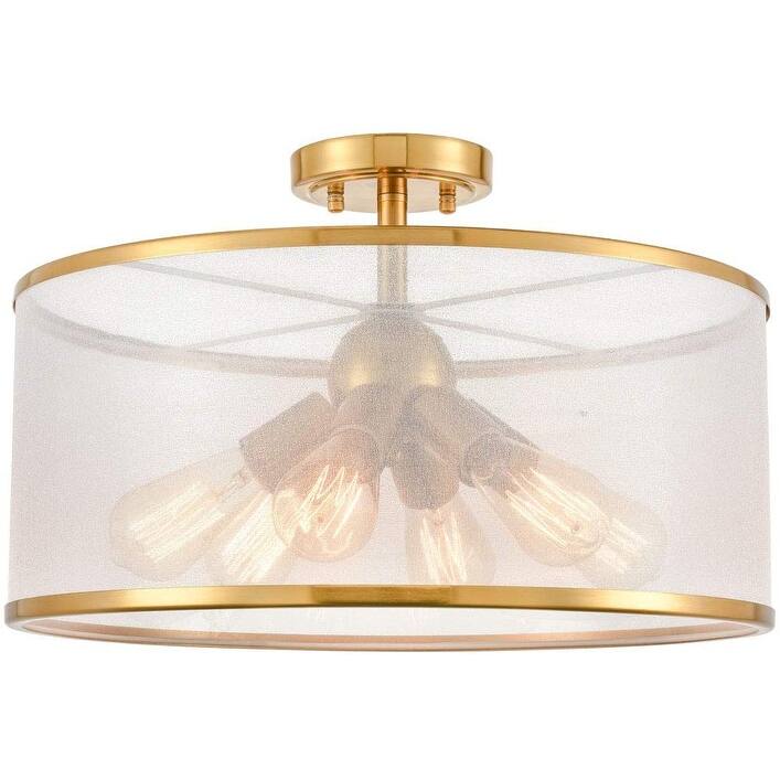 Yusi Modern Gold Drum Ceiling Light Organza Lamp Shade 6-Light - Natural Brass