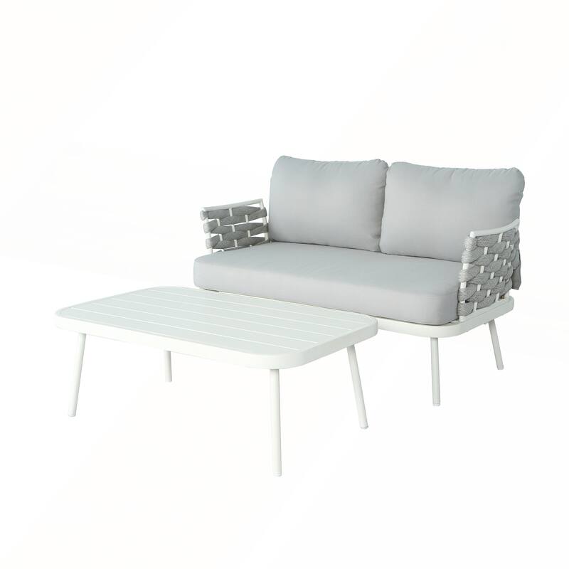 Mariano Steel Loveseat and Table - Off-White and Grey