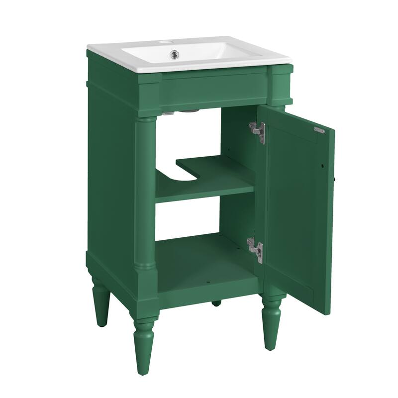 GDFStudio - Wexford Retro Freestanding Bathroom Vanity with Ceramic Sink, Solid Pine Wood Legs & Adjustable Shelf - 18'W