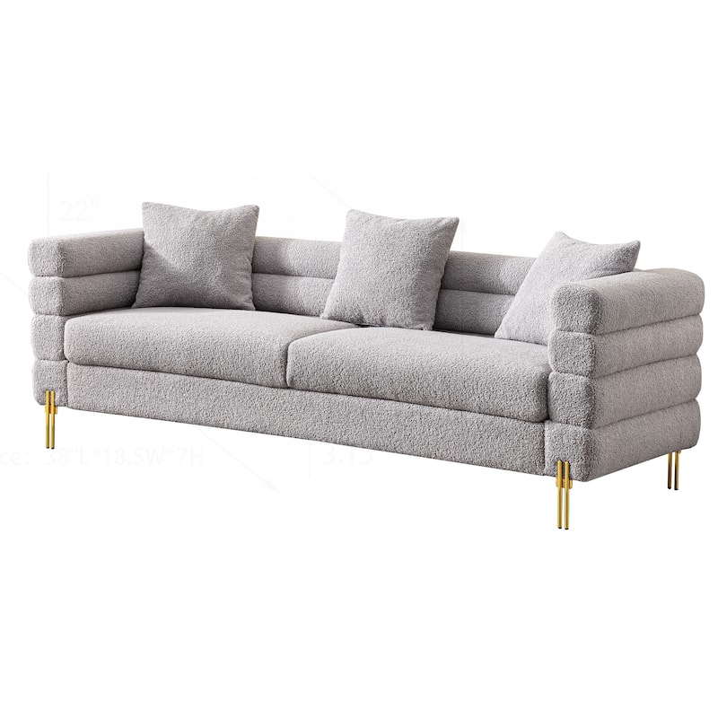 Comfortable Upholstered Sofa with Stylish Golden Legs and Soft Pillows for Living Room