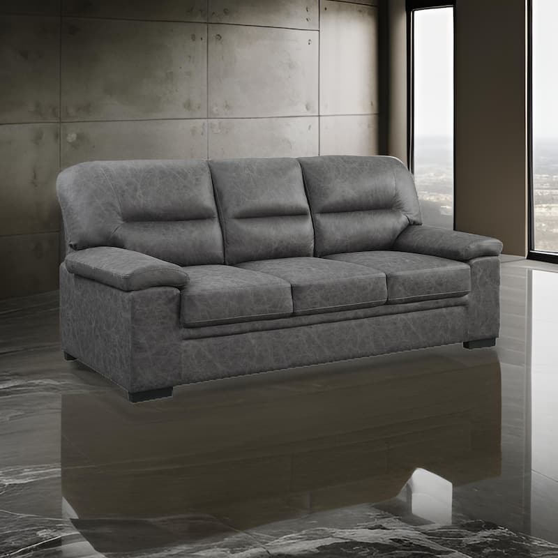 Gian 83 Inch Sofa, Dark Gray, Microfiber, Pillow Top Armrests, Solid Wood