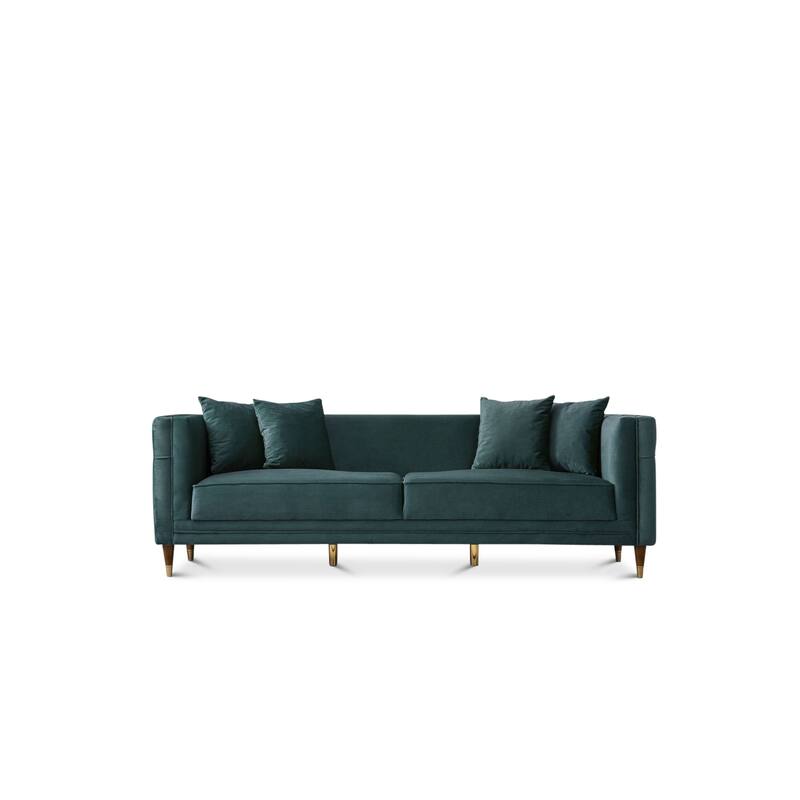 Macey Mid-Century Modern Rectangular Pillow Back Velvet Sofa