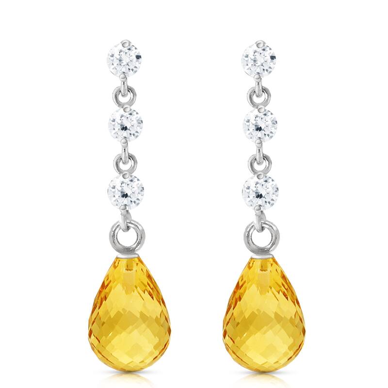 14K Solid Gold Diamond & Natural Citrine Class Elegant Earrings