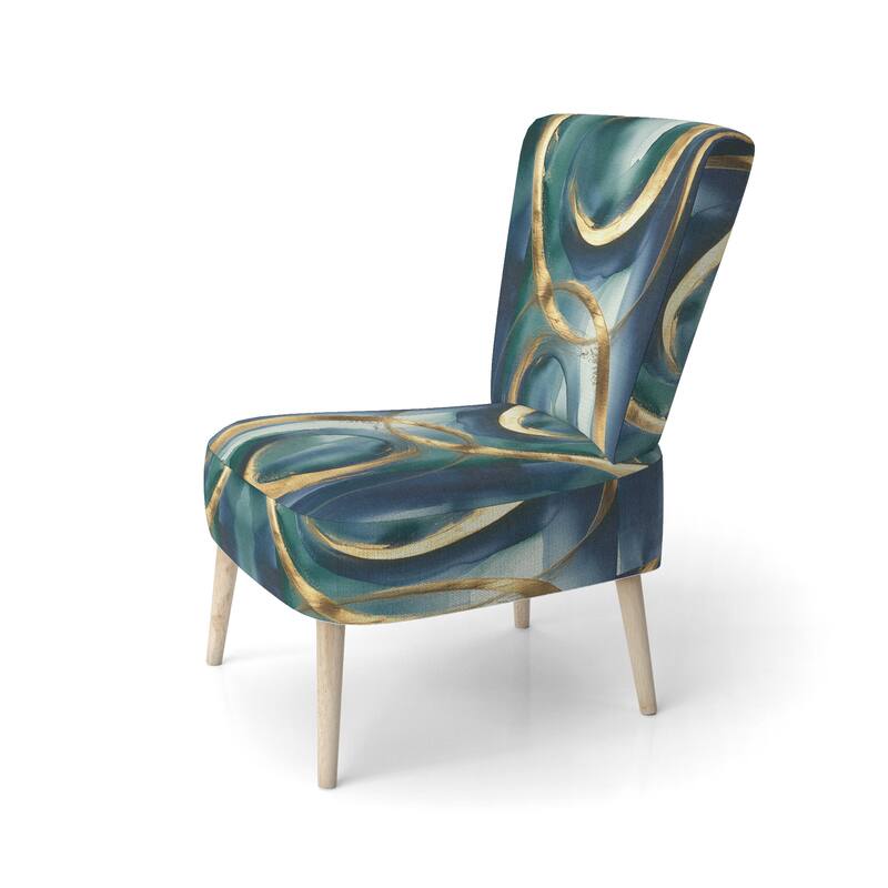 Designart "Mettalic Indigo And Gold II" Upholstered Abstract Accent Chair - Glam Arm Chair For Living Room