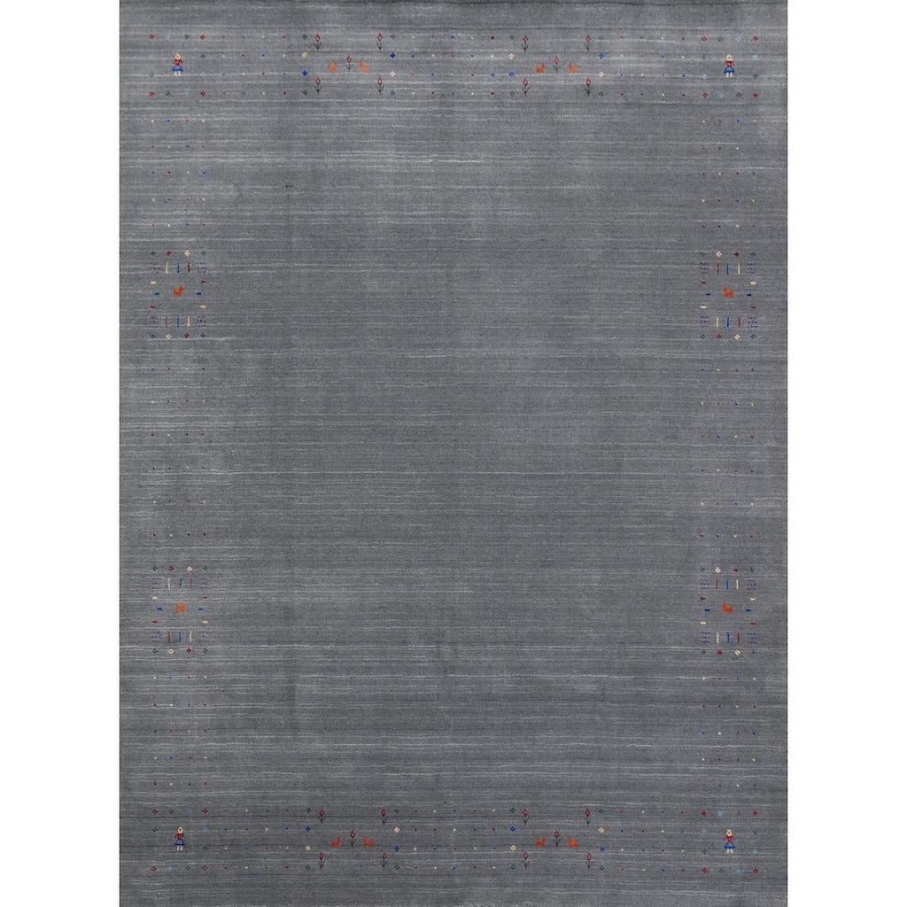 Hand Knotted Oriental 100% Wool Carpet Tribal Tribal Greys & Charcoal Gabbeh Area Rug - 10' 1'' X 8' 3''
