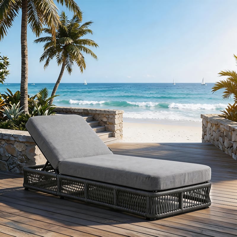Adjustable Backrest Outdoor Chaise Lounge Chair Patio Pool Lounger - Grey Frame+Grey Cushion