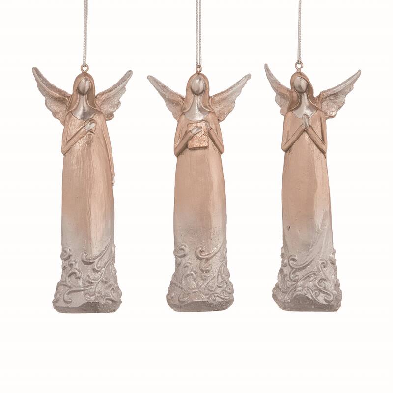 Transpac Small Resin Metallic Angel Ornament Set of 3 Christmas Home Decorations