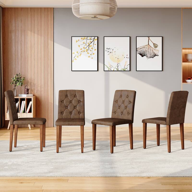 4-piece Technology Cloth Dining Chair: Ergonomically Designed with a Buckle Backrest,35 inches High, Metal Legs