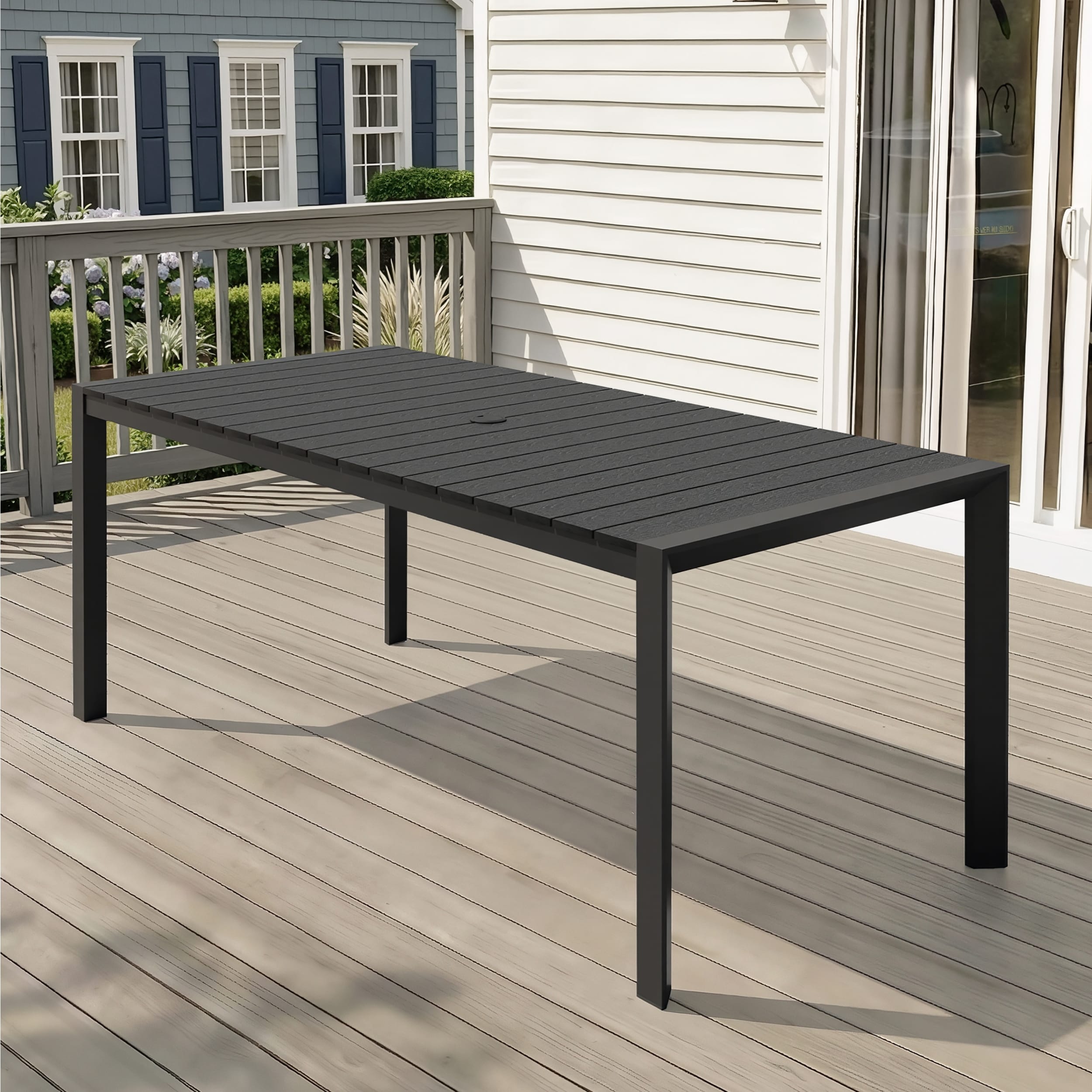 Outdoor All-Weather Aluminum Patio Rectangular Dining Table with Umbrella Hole