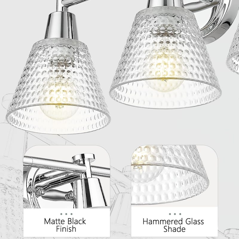 3-Light Bathroom Vanity Lighting with Hammered Glass