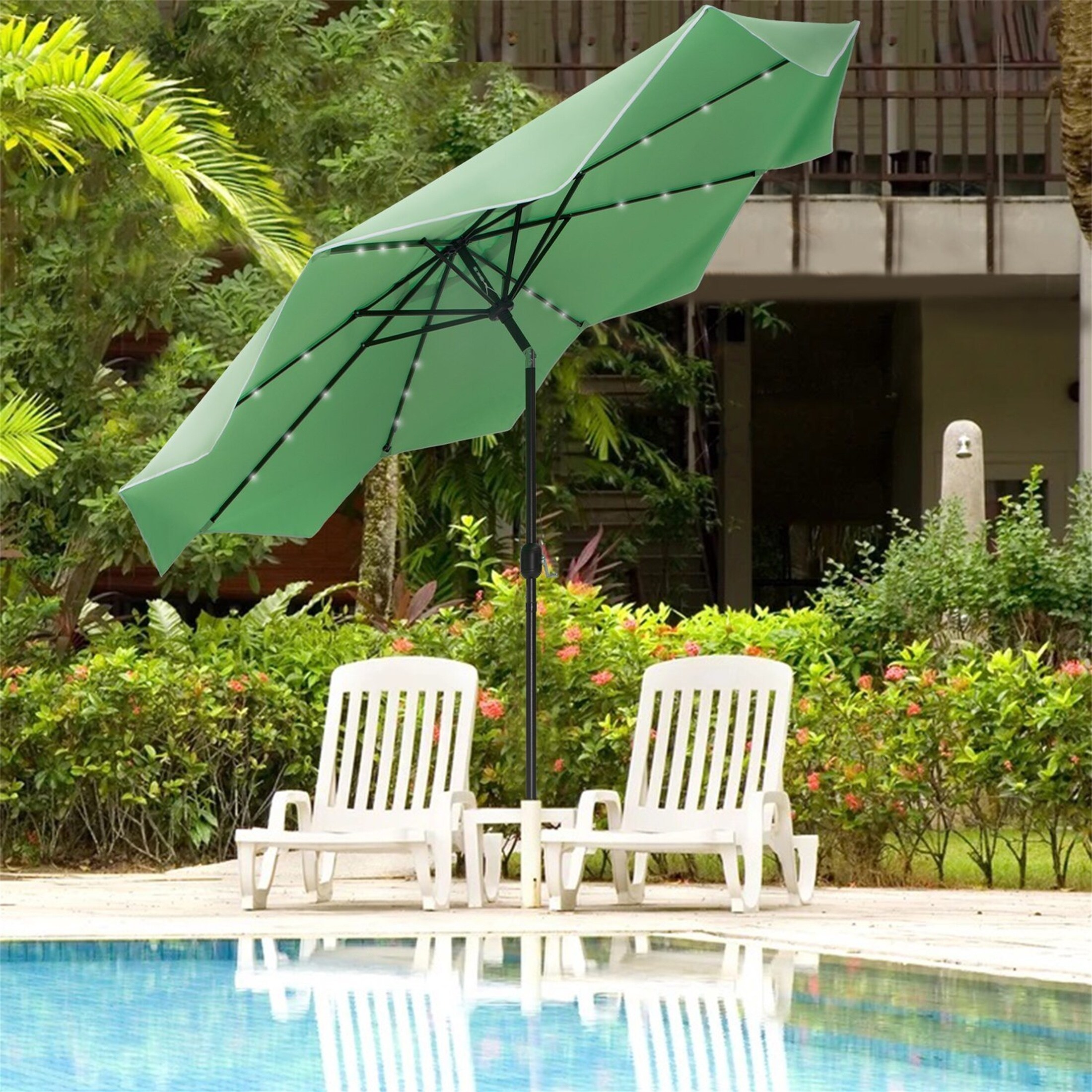 10FT Easy Tilt Adjustment Solar LED Outdoor Market Patio Umbrella - On Sale  - Bed Bath u0026 Beyond - 37878990