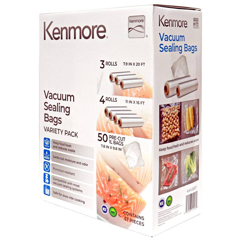 Kenmore Vacuum Sealer Bag & Roll Variety Pack (57 Piece Assortment) - Clear