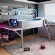 preview thumbnail 1 of 26, Low Loft Bed with Integrated Desk and LED Lights, Wood Gaming Loft Bed Frame with Angled Ladder, for Kids Girls Boys Grey - Twin