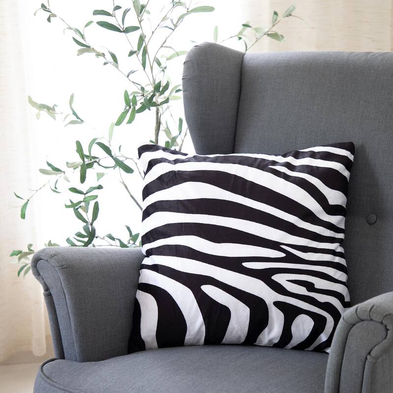Hand Woven Animal Printed Square Throw Pillow - 20" - Black and White