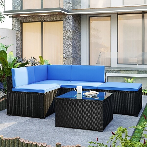 Merax 5-Piece Patio Rattan PE Wicker Furniture Corner Sofa Set