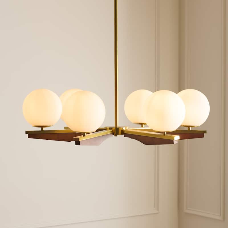 Safavieh Lighting Janna 6-Lights 30-inch Chandelier - Brass/Walnut - 30"W x 30"D x 42"H