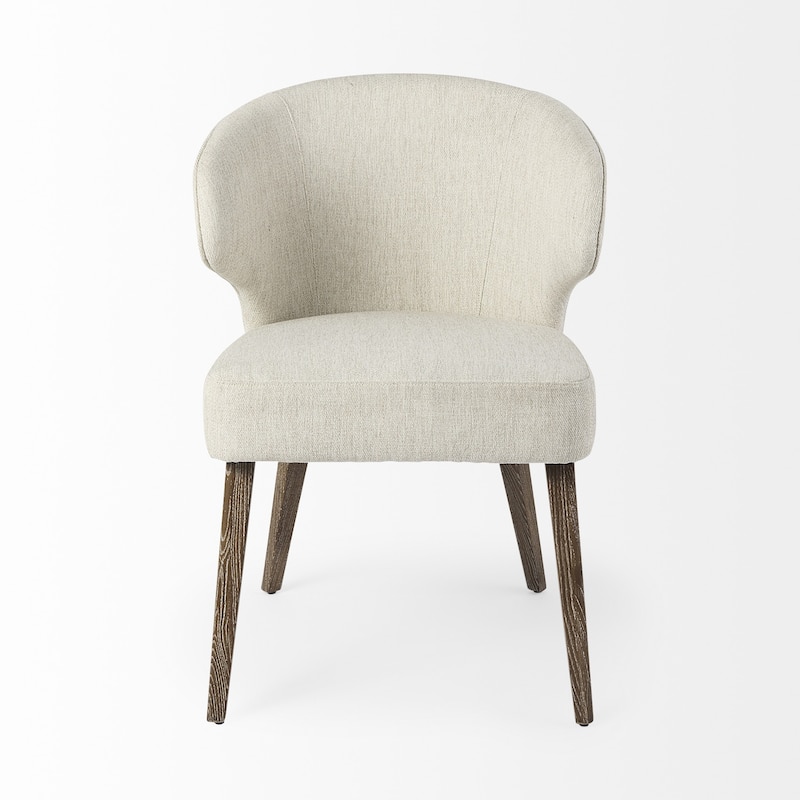 HomeRoots Ivory and Brown Mid Century Wingback Dining Chair - 25" W x 32" H x 22" D