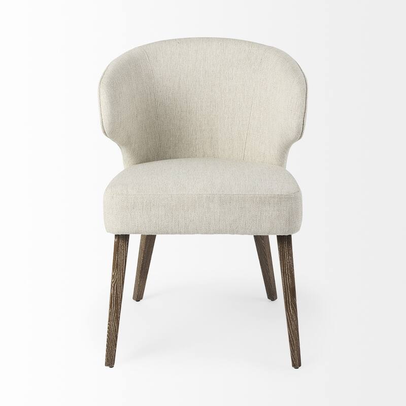 HomeRoots Ivory and Brown Mid Century Wingback Dining Chair - 25" W x 32" H x 22" D